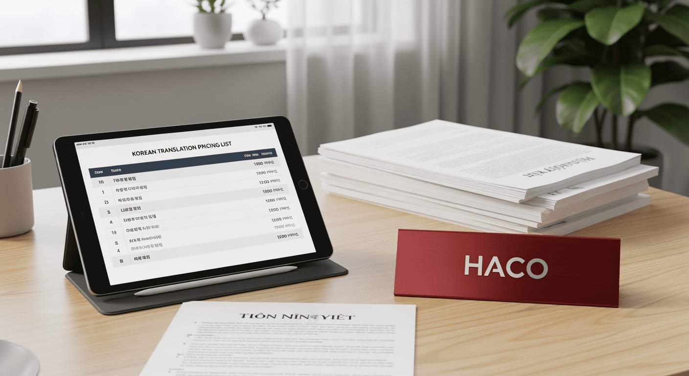 bảng giá dịch thuật tiếng hàn quốc