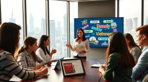 a professional female teacher mid thirties confidently leads a lively vietnamese language class in.jpg