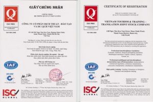 chứng chỉ dịch thuật tiếng trung