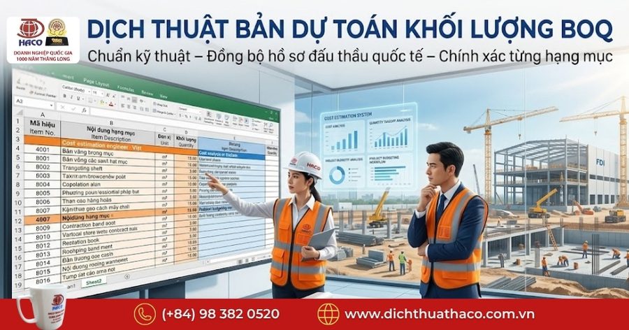 Dịch thuật bản dự toán khối lượng BOQ