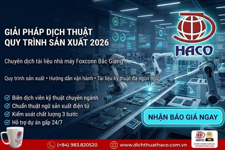 Dịch Thuật Quy Trình Sản Xuất Foxconn Bắc Giang 2026 10 Dịch Thuật Quy Trình Sản Xuất Foxconn Bắc Giang
