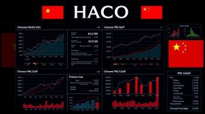realistic detailed financial report screen complex data charts compare vietnamese vas and chinese p.jpg